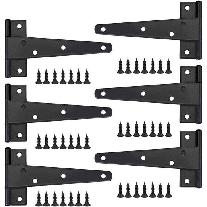 Set 6 balamale T pentru usa, robuste, din otel, cu suruburi incluse, 6 inch (150 mm), negru