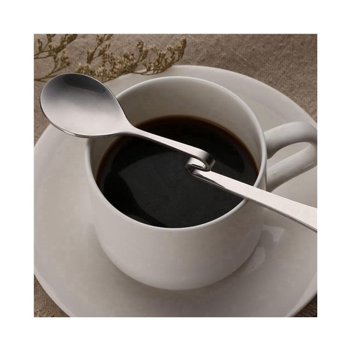 Set 3 linguri inox curbate pentru cafea si desert, argintiu, 15x2cm