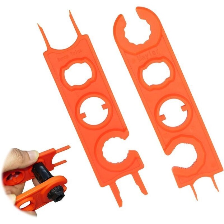 Cheie conector solar, unelte de deconectare si asamblare pentru panouri fotovoltaice, universala, din plastic PPO/PSA anti-alunecare, portocaliu, 4 piese