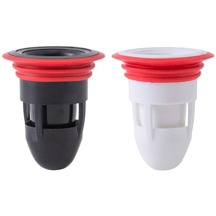 Capac scurgere podea, dop sifon, stop miros central, anti-retur canalizare, negru/alb, 2 buc.