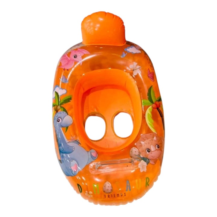 Colac Gonflabil pentru Copii cu Manere si Chilotel de Sustinere – 60 cm, Model Animale Portocaliu, 1-3 ani