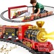 Trenulet Electric cu Abur ElectricSteam Train Indiggo® – Set Locomotiva Retro cu Fum Realist, Lumini Frontale si Sunete, Vagoane Detasabile, Sine Circulara, Efect Abur pe Baza de Apa, Tren Clasic de Colectie pentru Copii, Joc Interactiv 3 Ani+, Red Gold