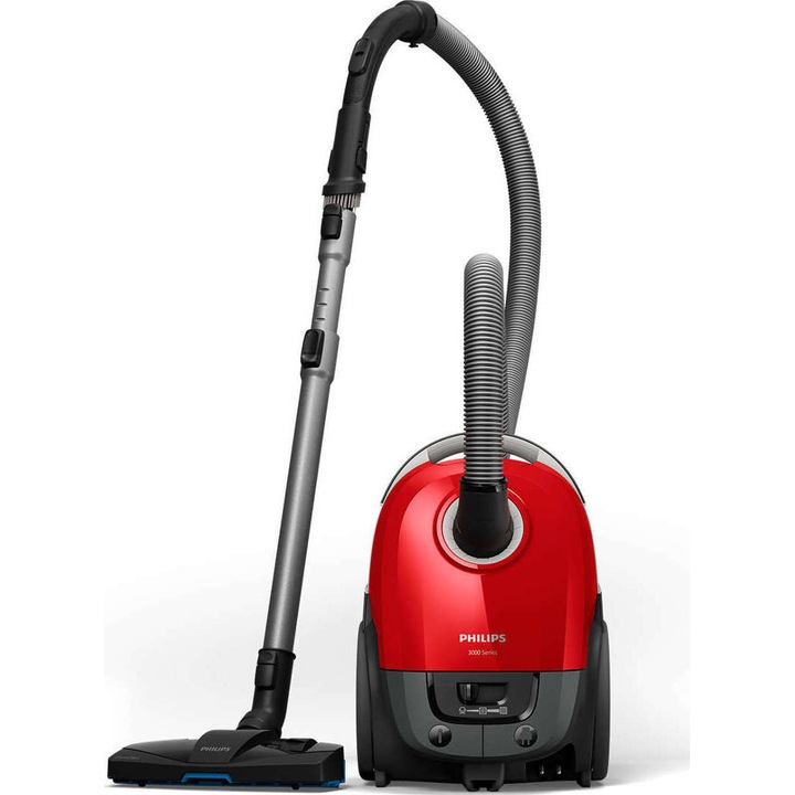 Aspirator Compact Cu Sac Philips Series 3000 Performer, 900 W Cu Filtru Antialergeni, rosu
