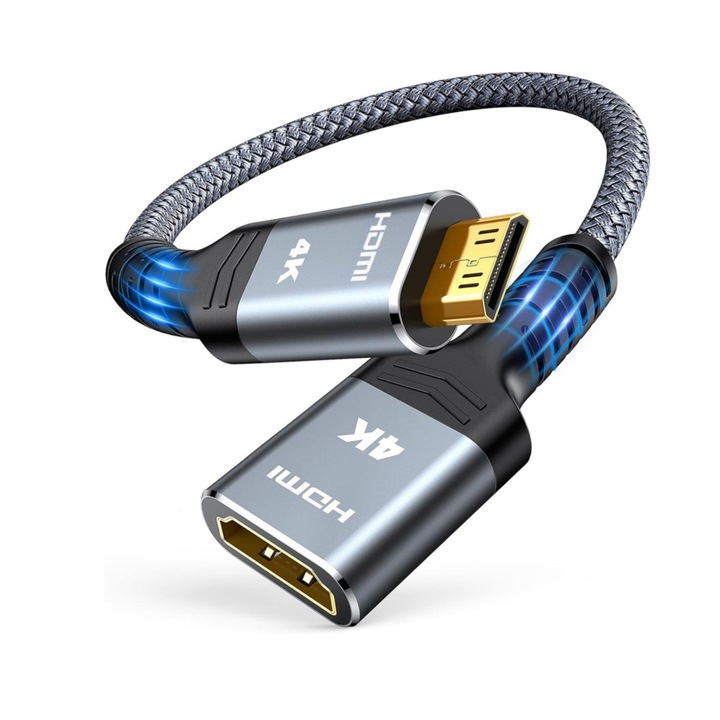 Mini HDMI-HDMI 4K adapter kábel, 0,3m, kétirányú, kamerákhoz és laptopokhoz, tartós és ellenálló, plug & play, HD videó átvitelhez