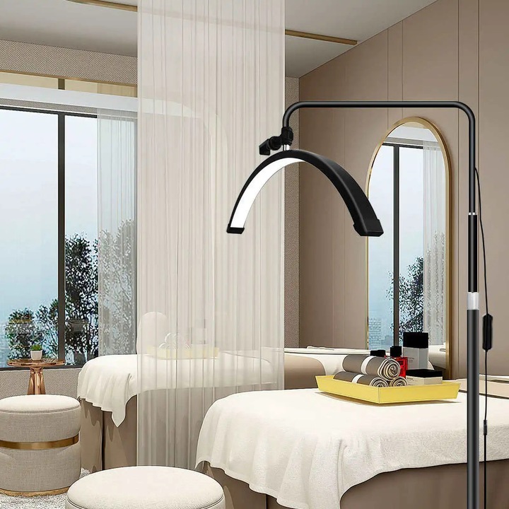 Lampa de infrumusetare pe stativ, Lampa de lucru pentru machiaj, 20 W, Bicolor 3200–5600 K, Reglabila 0–100%, 1800 lm, 238 LED-uri, Gri