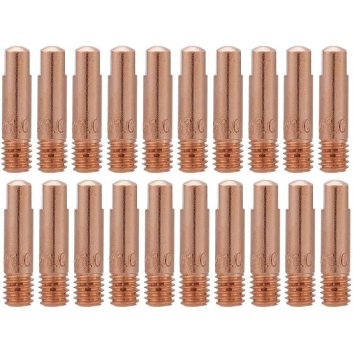 Set 20 varfuri contact cupru 1.0mm pentru aparat sudura 2.5cm