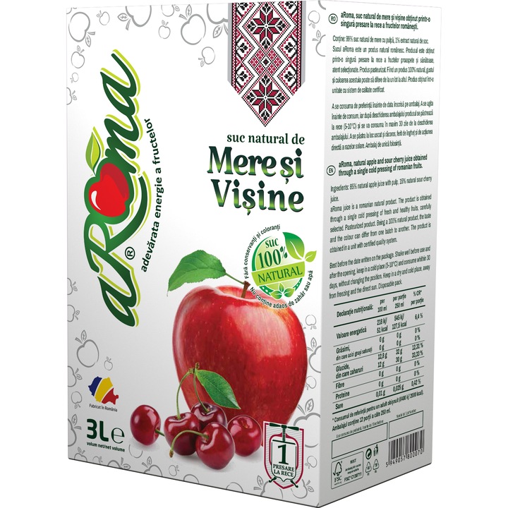 Suc de mere si visine 3L, 100% natural, presat la rece, fara zahar adaugat, fara conservanti, aRoma