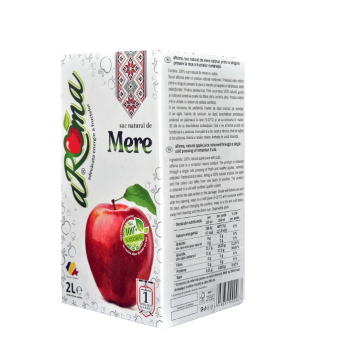 Suc de mere 2L, 100% natural, presat la rece, fara zahar adaugat, fara conservanti, aRoma