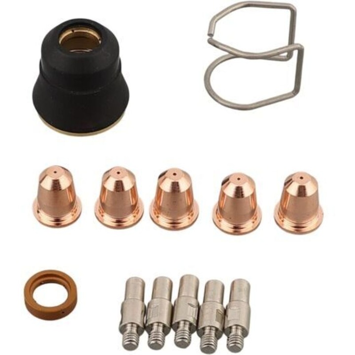 Kit consumabile pentru Trafimet Ergocut S25K/S35K/S45, 13 piese, 5 electrozi PR0110, 5 duze PD0116-08, cupa protectie PC0116, difuzor PE0106, ghid distanta CV0010, Multicolor