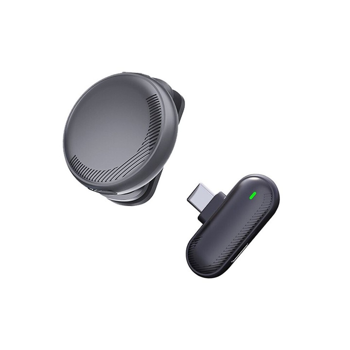 Microfon lavalier wireless, compact, negru, universal, 20m, set