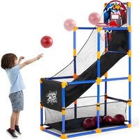 Set Cos De Baschet Tras La Tinta Copii KidProtect® Target Ball, 2 Mingi Incluse, Pentru Interior Sau Exterior, Inaltime Ajustabila, Max 142 cm Inaltime, Cadou Fete Baieti 3 4 5 6 7 8 Ani