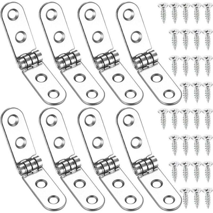 Set 8 balamale pliabile 180° drop-down pentru masa, masina de cusut si mobilier, din otel inoxidabil, cu suruburi, argintiu