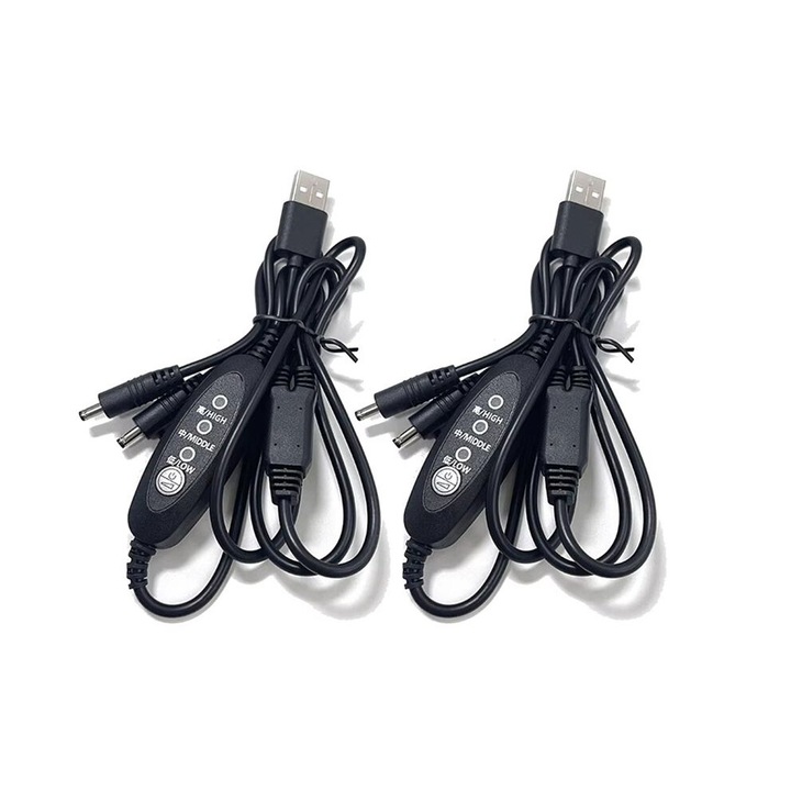 USB ventilátor sebességszabályzó, 3 fokozatú szabályzó, kábel ventilátor csatlakozóval, matt fekete, 2 db
