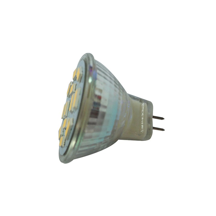 Spot LED / MR11 GU4 6W reflektor, 12 SMD 5730, 570 lm, DC 12V, Meleg fehér, 1 db