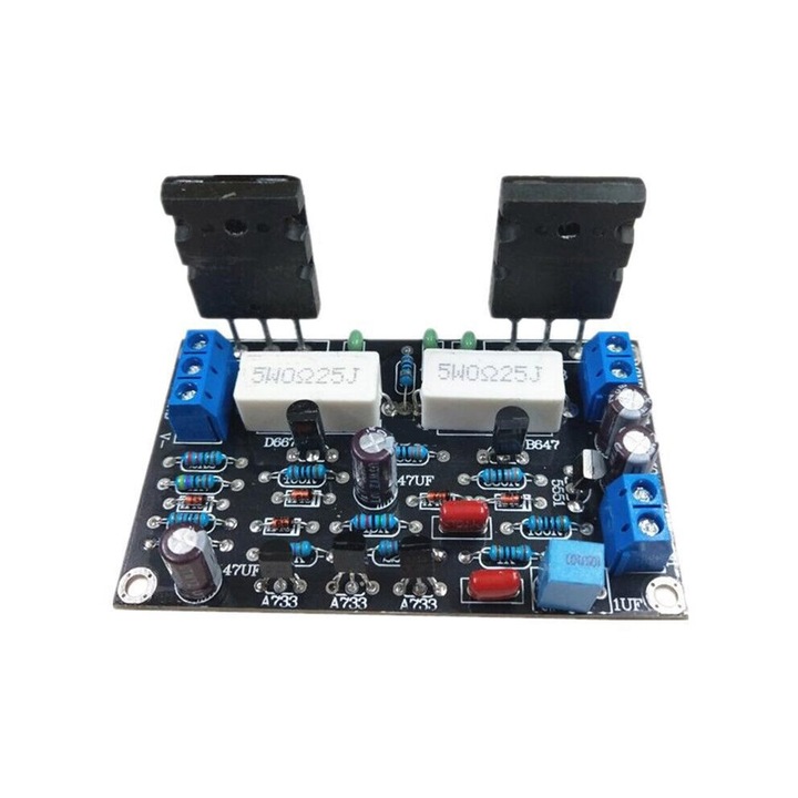 Amplificator audio mono canal 2SC5200+2SA1943, 100 W, doua iesiri difuzor DC35V, pentru home cinema si proiecte DIY, PCB, Negru, 1 buc