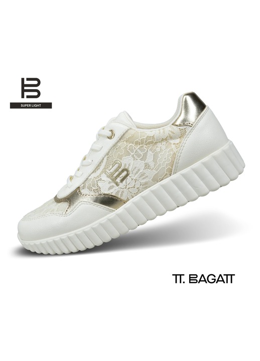 Pantofi casual sport dama TT BAGATT, 92190, Alb murdar/Alb | Auriu