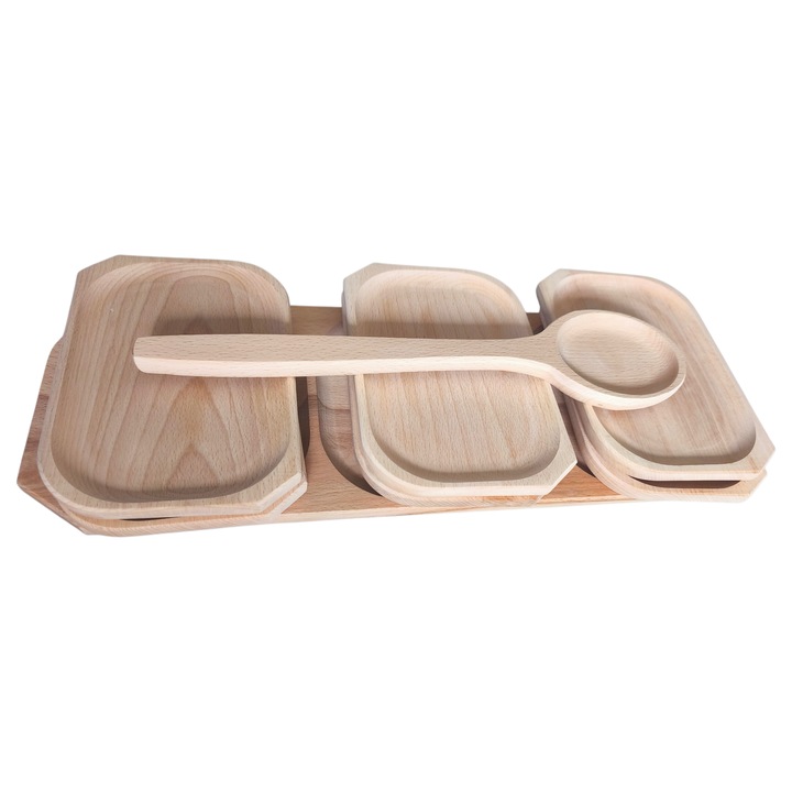 Set de servire din lemn FAG natural – 8 piese cu lingura