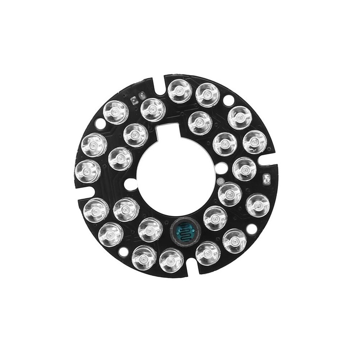 Infravörös LED panel/modul CCTV kamerához, 24 LED 850 nm 90° 5 mm, DC 12V, 55x12 mm, központi átmérő 17 mm, Piros, 1 db