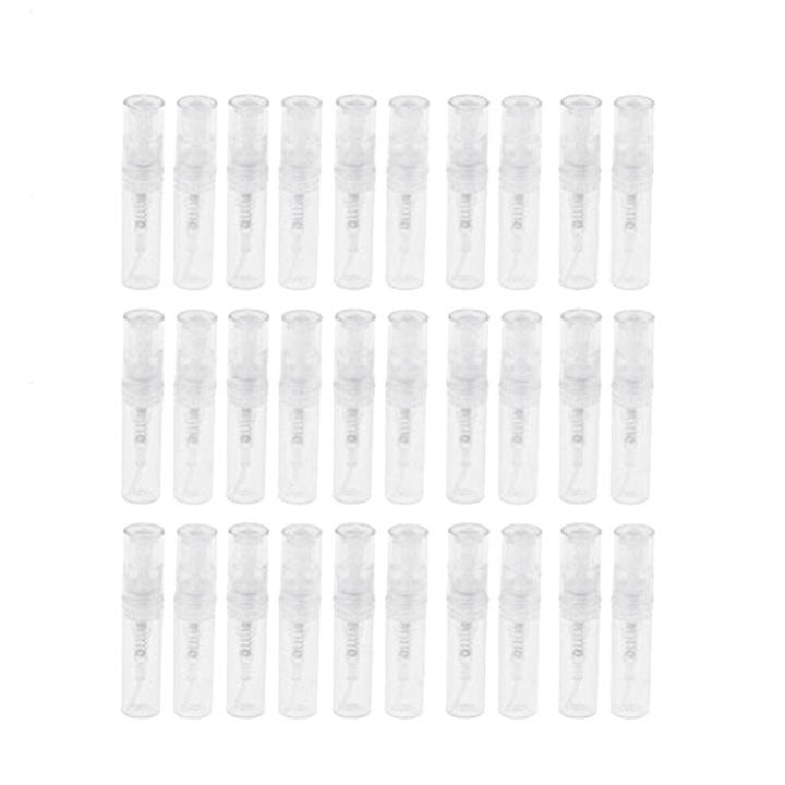 Комплект от 30 броя пулверизатори 2ml, пластмасови, прозрачни, 12x56mm, за парфюм