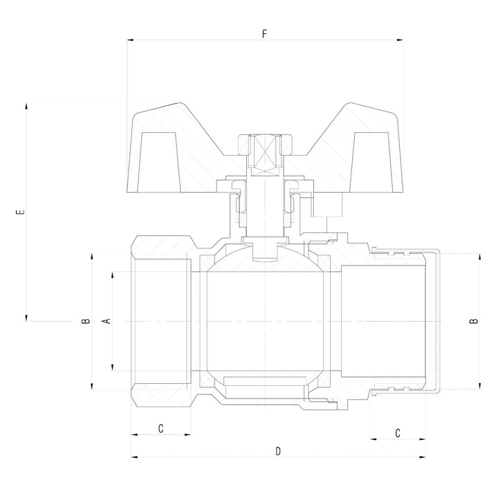 Idmar KW020022.8025 golyóscsap, sárgaréz test, pillangó fogantyúval, fém, 3/4 (DN20)