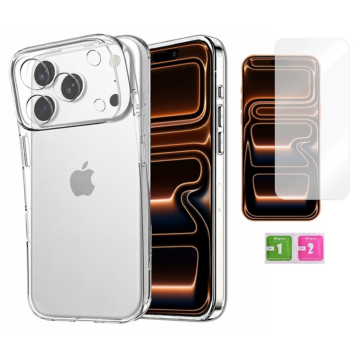 Husa siliconica MARTECH Redmi 12 4G 5G transparenta 2mm cu sticla protectie ecran