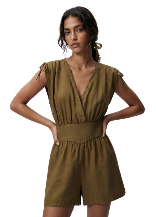 Zara női overál, pamut, khaki, nyári, XS INTL