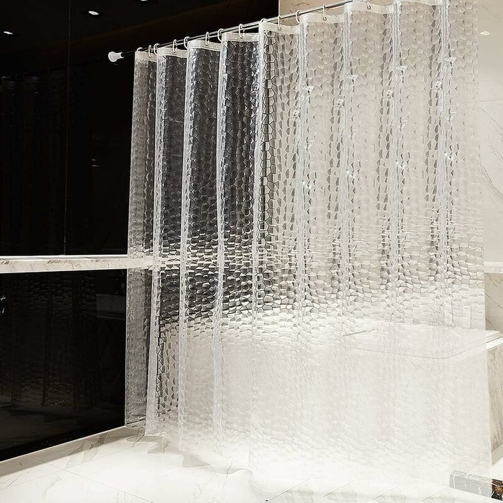 Zuhanyfüggöny 240 x 200 cm 100% EVA félig átlátszó vízálló penészgátló PVC-mentes 3D vízkocka vastagság 0,2 mm 16 gyűrűvel fürdőszobai függöny