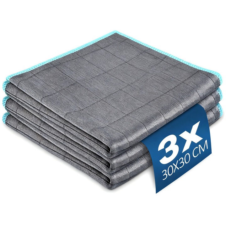3 db mikroszálas varázskendő készlet autóablakok tisztításához, újrafelhasználható és mosható, 30*30cm