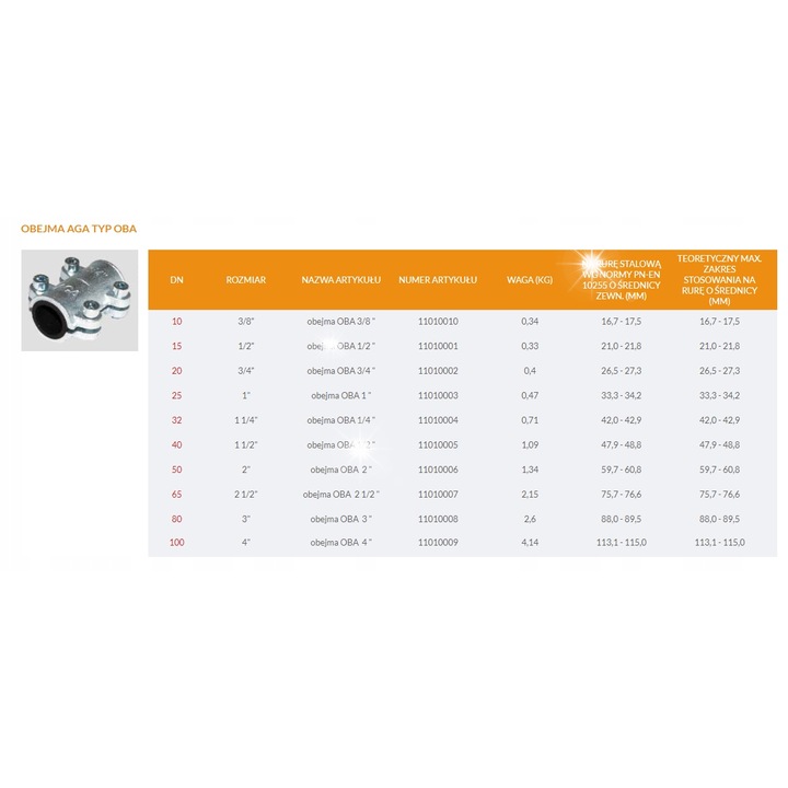 Colier reparare Agaflex 40mm cu garnitura EPDM, 90C