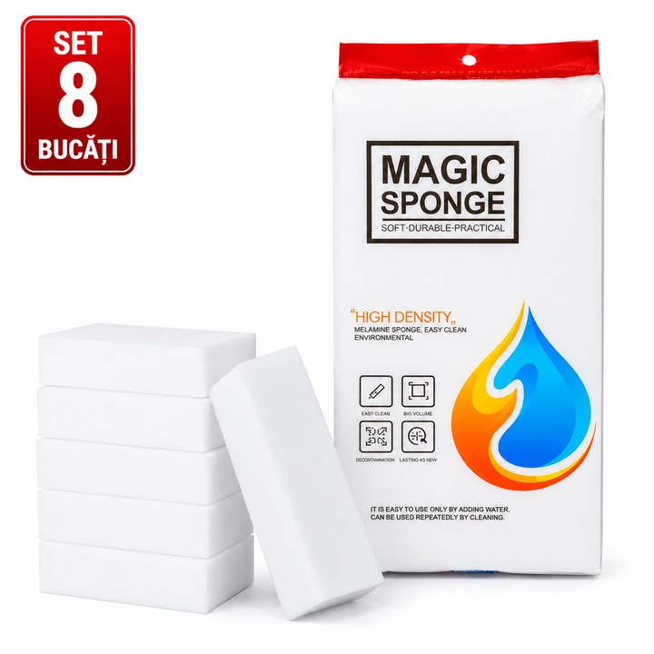 Set 8 Bureti Magici Curatare Multifunctionali, Indepartare Pete Dificile, Bucatarie, Baie, Pereti, Fara Detergent
