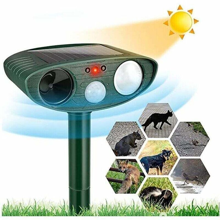 Repelent ultrasonic pentru animale, senzor PIR, IP44, solar, 30ft, alb