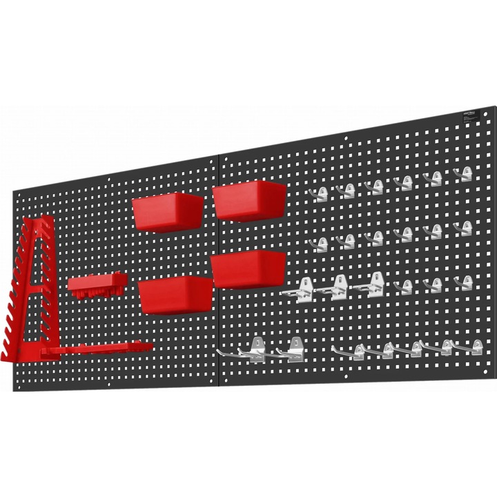 Fém szerszámtábla 112x45 cm tartókkal és kampókkal műhelyrendezéshez (KD11897)