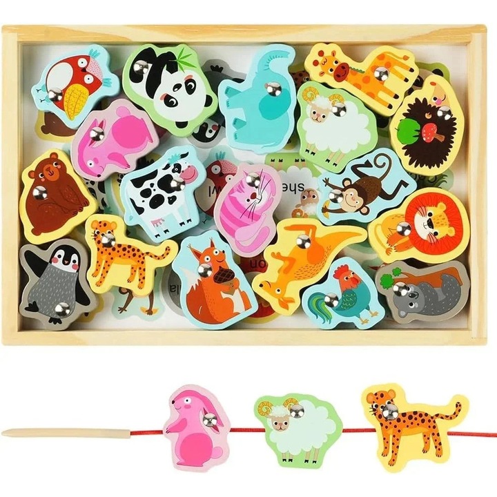 Set educativ de snuruit animale din lemn montessori pentru dezvoltarea motricitatii copiilor, E-Toy®