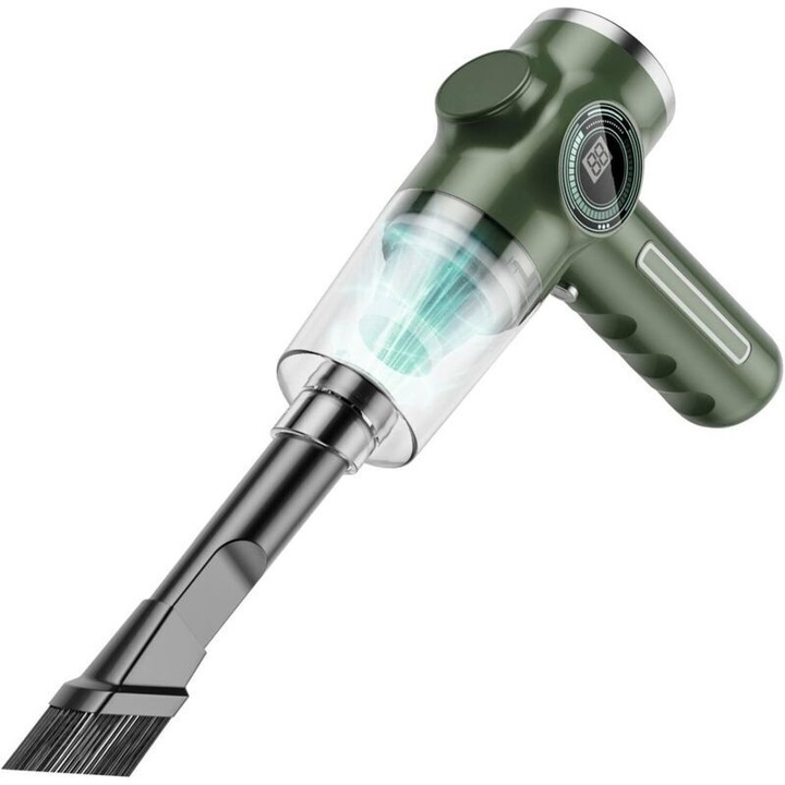 Hordozható vezeték nélküli autós porszívó, 43000 RPM, 14.5x16.7 cm, 220 g, fekete