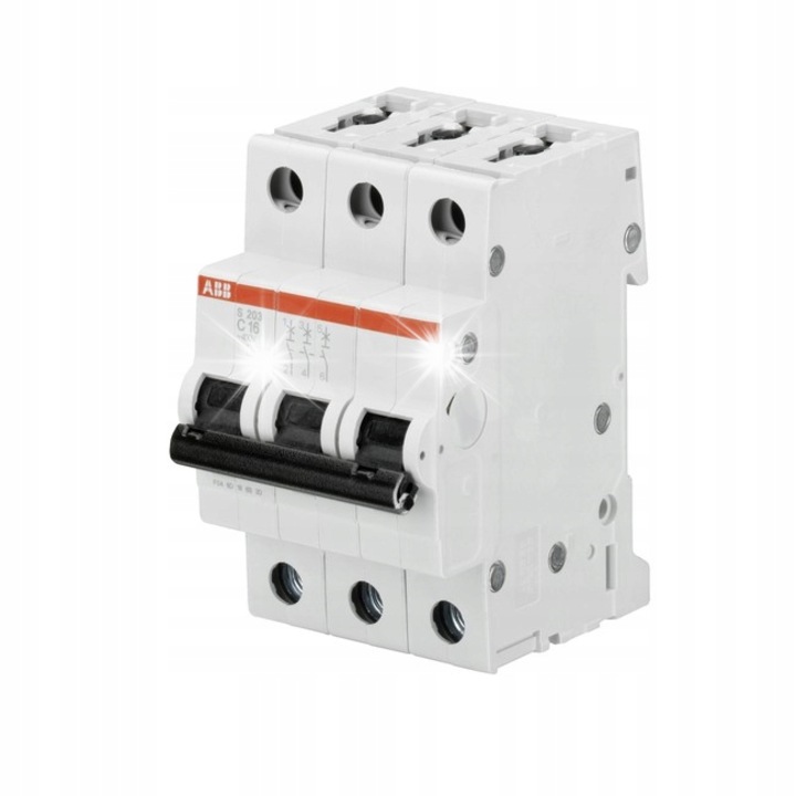 Siguranta electrica ABB SZ203-C16, 3 poli, 16A, 6kA, alb, 52.5x85x69mm
