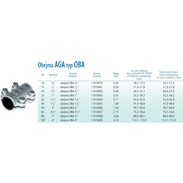 Colier reparare Agaflex OBA 1 1/4", negru, 42x43mm