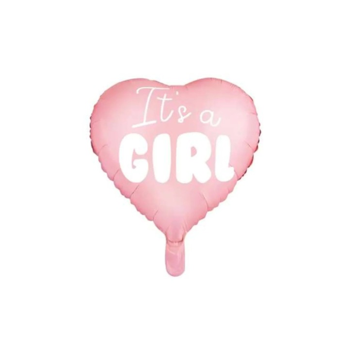 Балон от фолио VarioShop® It’s a Girl 45 см, розова форма на сърце с бял принт, балон с хелий или въздух за Baby Shower, gender reveal, декорация за парти за момиченце