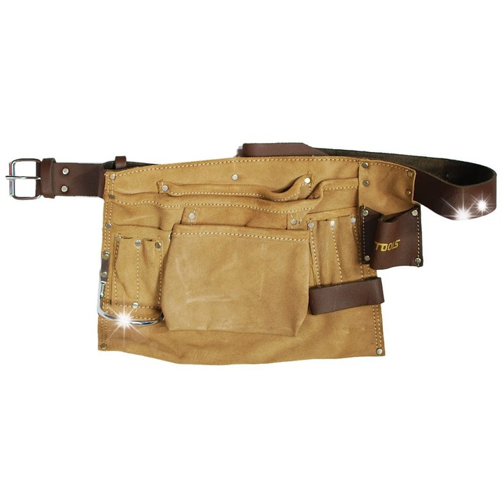Centura unelte AW-Tools 7 buzunare piele maro 36x24cm