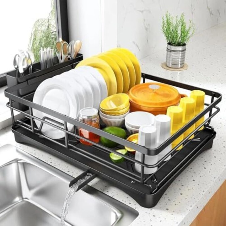 Scurgator vase inox negru 40x32x15cm cu suport tacamuri rotativ