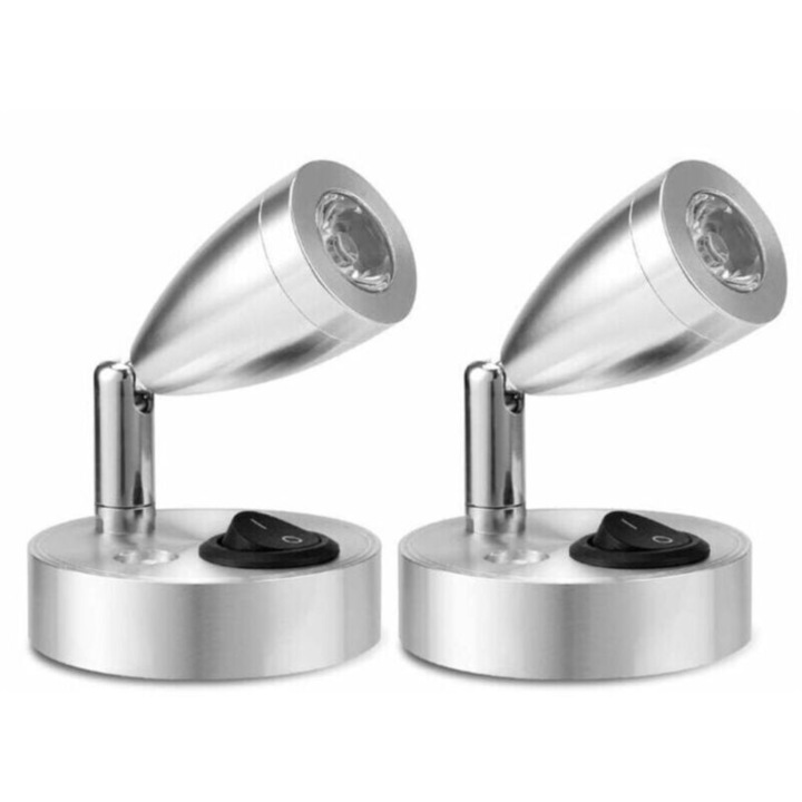 Lampa LED 12V pentru citit, set 2 bucati, lumina calda, reglabila, alb