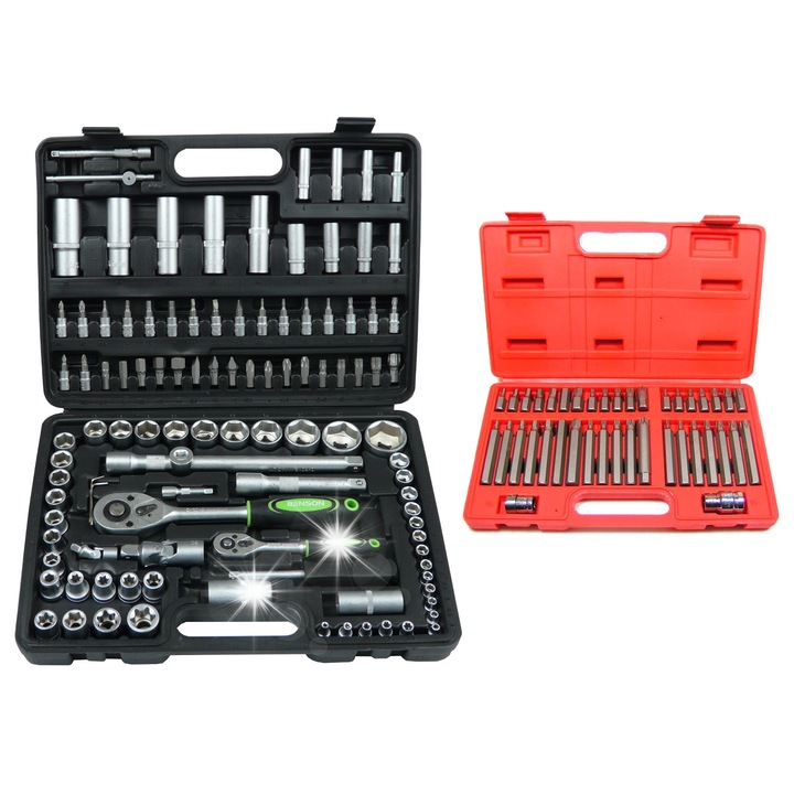 Set chei tubulare Benson 148 piese, otel Chrome Vanadium, multicolor, in valiza plastica