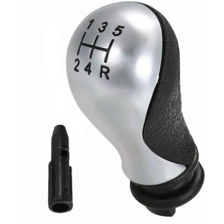 Maner schimbator de 5 viteze pentru Citroen C5 2001-2008, Xsara Picasso 1999-2008, montare conica, montare directa, plastic, argintiu/negru, 1 buc