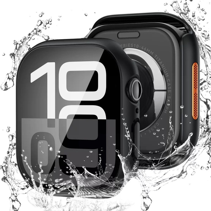 Водоустойчив калъф FunShop, съвместим с Apple Watch S10/S11, 42мм, IP67 водоустойчив, защита против падане, предотвратяване на пясък, матово черен