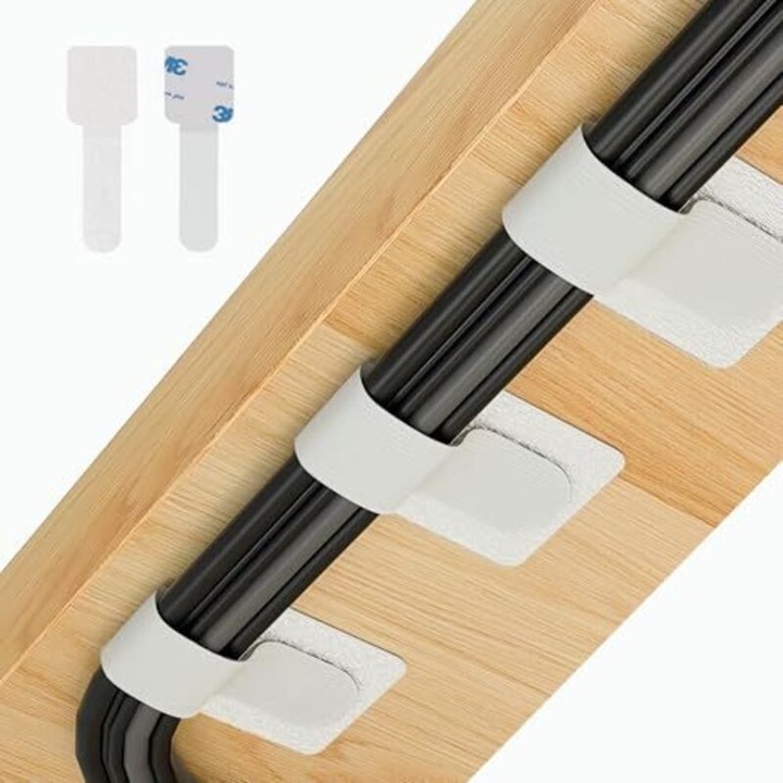Set 50 cleme cablu autoadezive Velcro, organizator cabluri, negru, 20cm