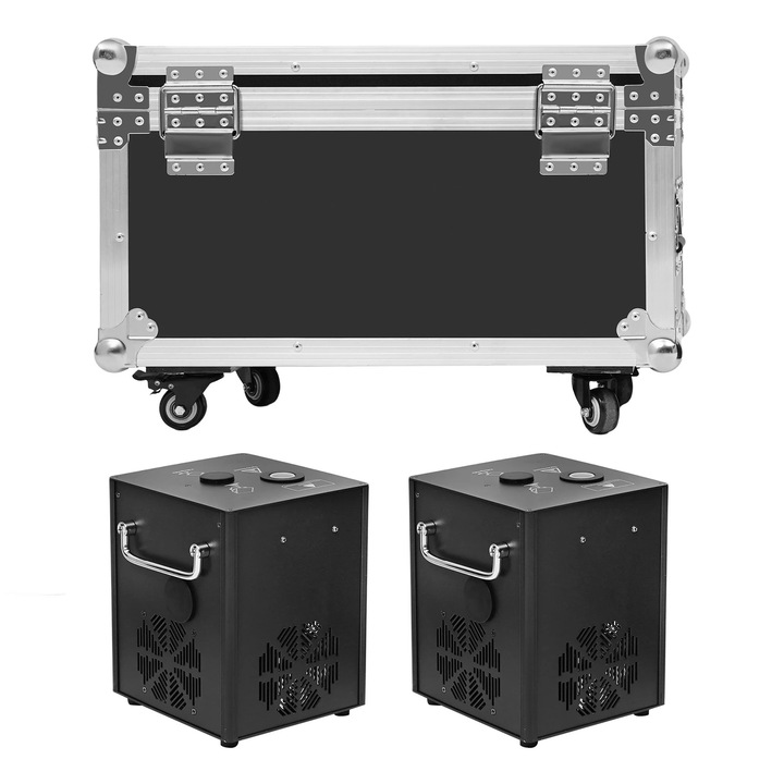 Színpadi effektek gép, Pirotechnikai készlet 2 darab, LCD kijelző, Szállítódoboz mellékelve, 750 W, 220–230 V AC, Fekete