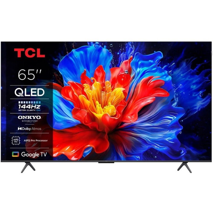 Televizor Smart TCL 65P81K, QLED, 65", 163cm, 144Hz, Wi-Fi, Bluetooth, Negru