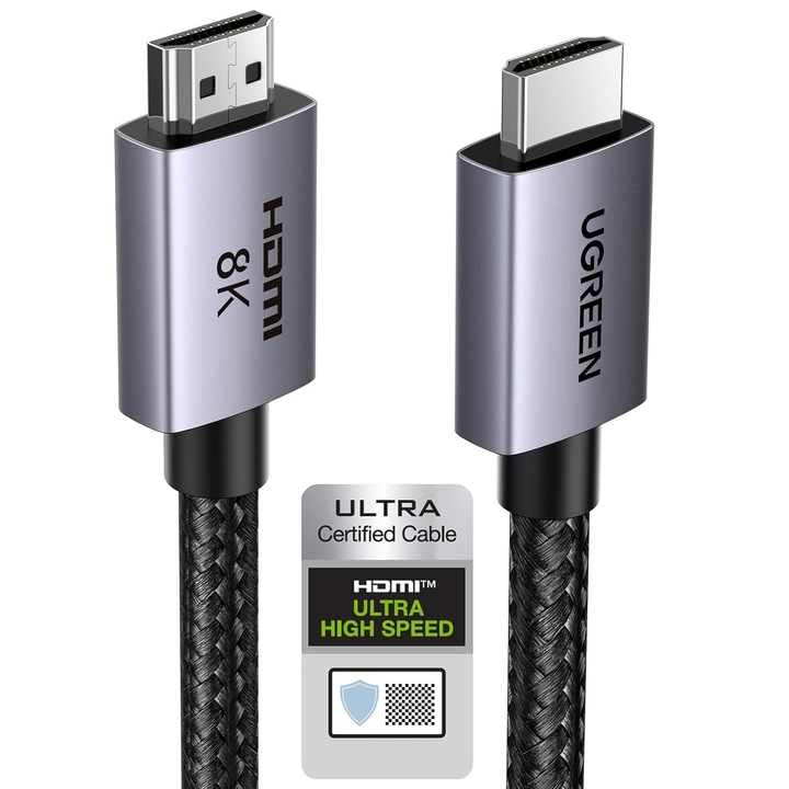 Cablu HDMI 2.1 UGREEN 8K 60Hz, 4K 240Hz 165Hz 144Hz 120Hz 48Gbps Viteza mare, cablu HDMI 2.1 Ultra HD eARC HDR 10+ HDCP Dolby Vision VRR Compatibil cu Mac Mini M4/PS5/Xbox Series X/Laptop, Lungime 1 m