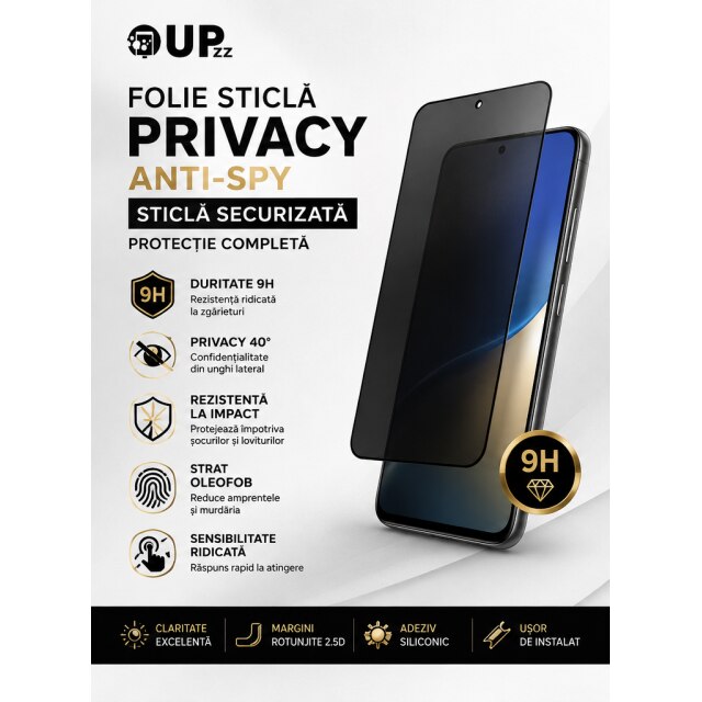 Folie Sticla Securizata Upzz® Compatibila Cu Xiaomi Redmi A7 Pro 4G, Privacy, Filtru Confidentialitate 40 Grade