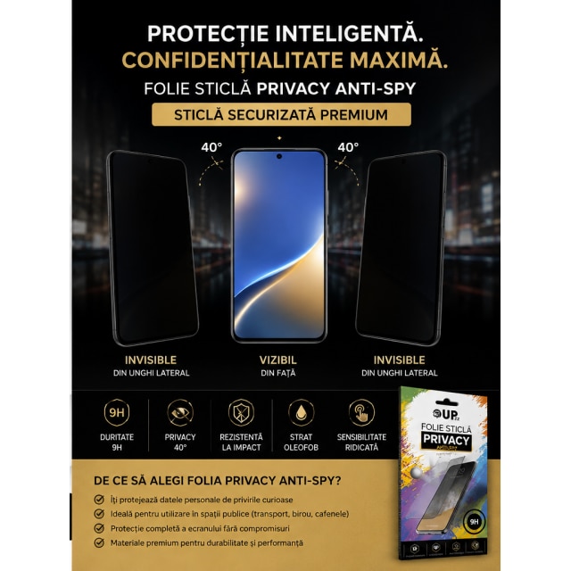 Folie Sticla Securizata Upzz® Compatibila Cu Xiaomi Redmi A7 Pro 4G, Privacy, Filtru Confidentialitate 40 Grade