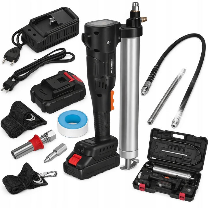 Unsator actionat cu acumulator 21V 3Ah set cu 2 acumulatori LED si valiza